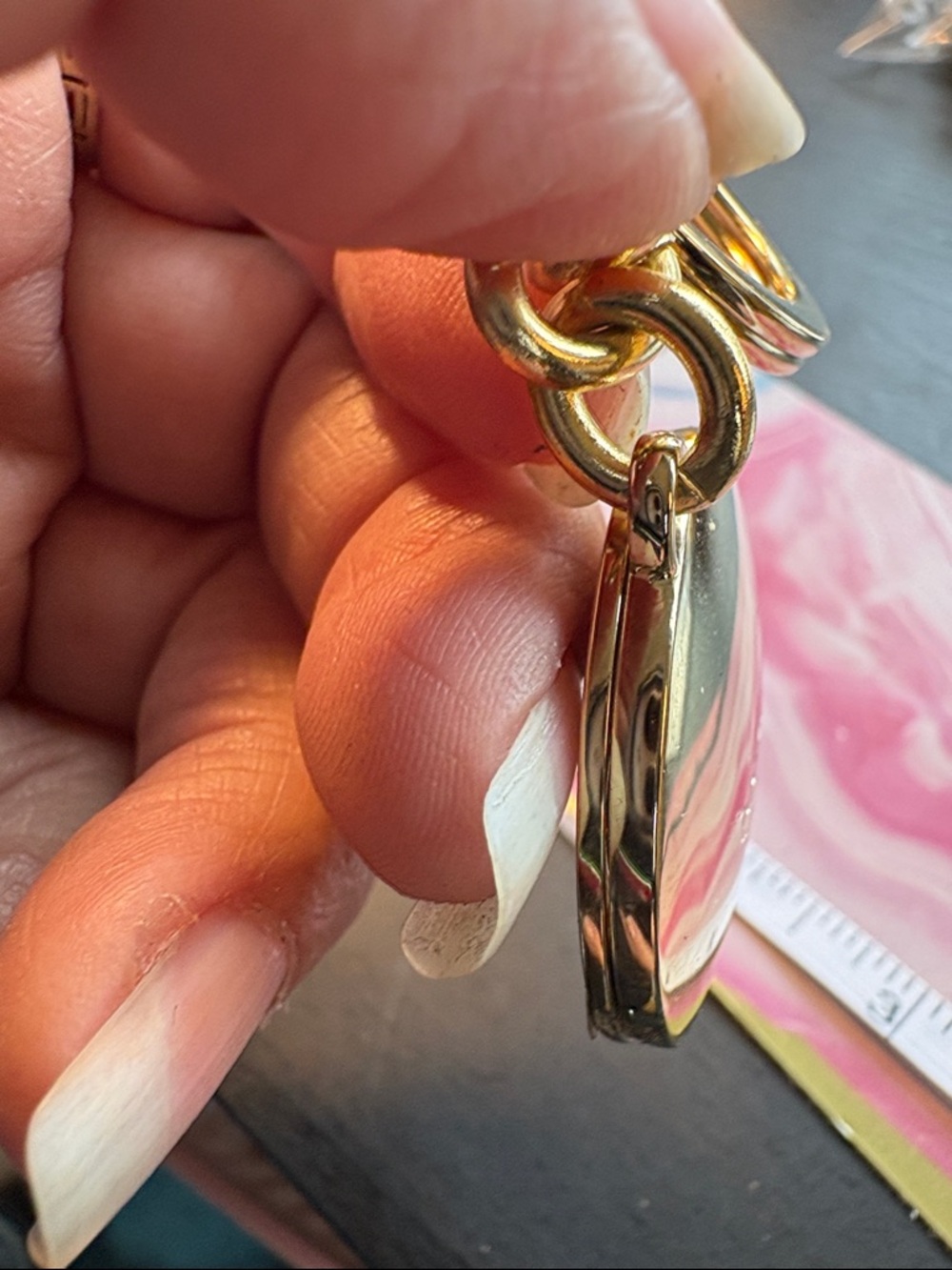 Coach Gold-Tone Round Leatherware Locket Keychain - Picture 5 of 5